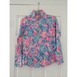 Lilly Pulitzer UPF 50+ Skipper Popover‎ Pink Turquoise XXS Half Zip NWOT